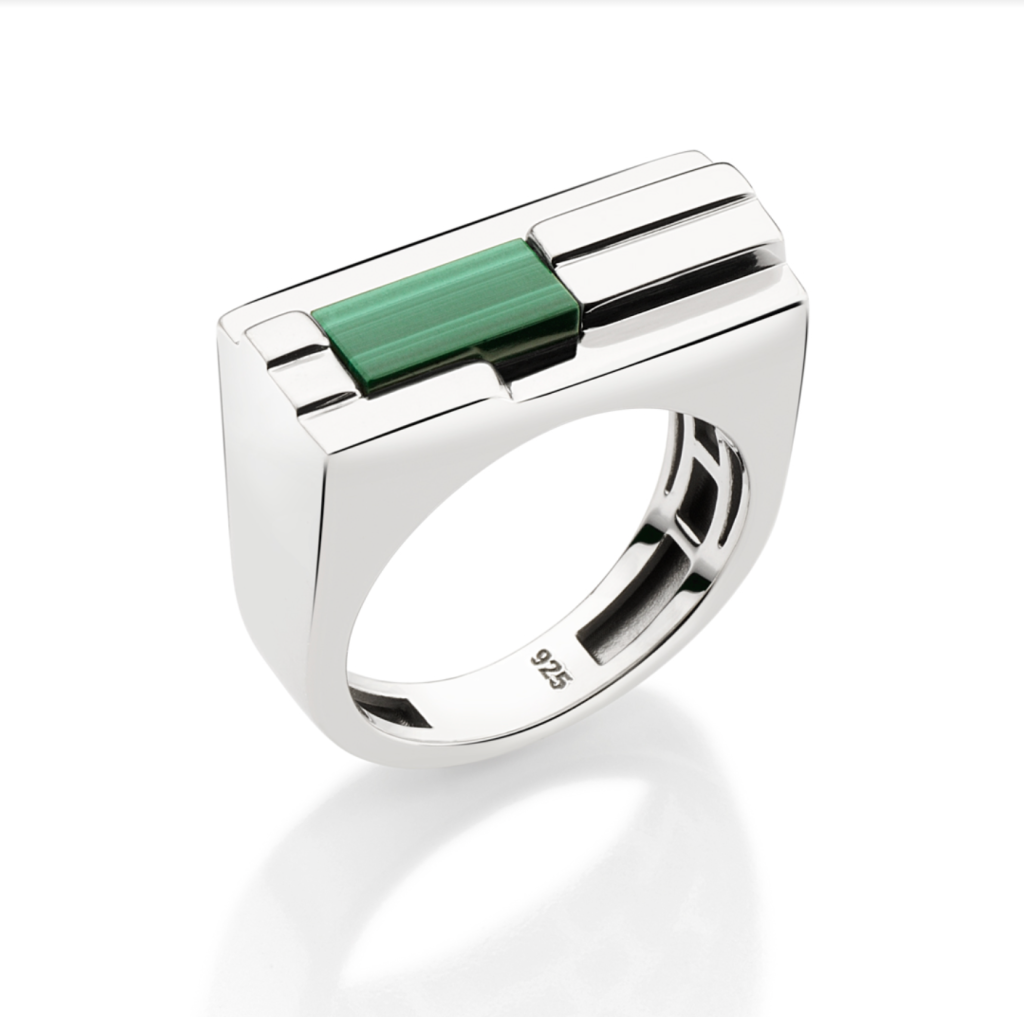 Anel de prata com malaquita Julio Okubo