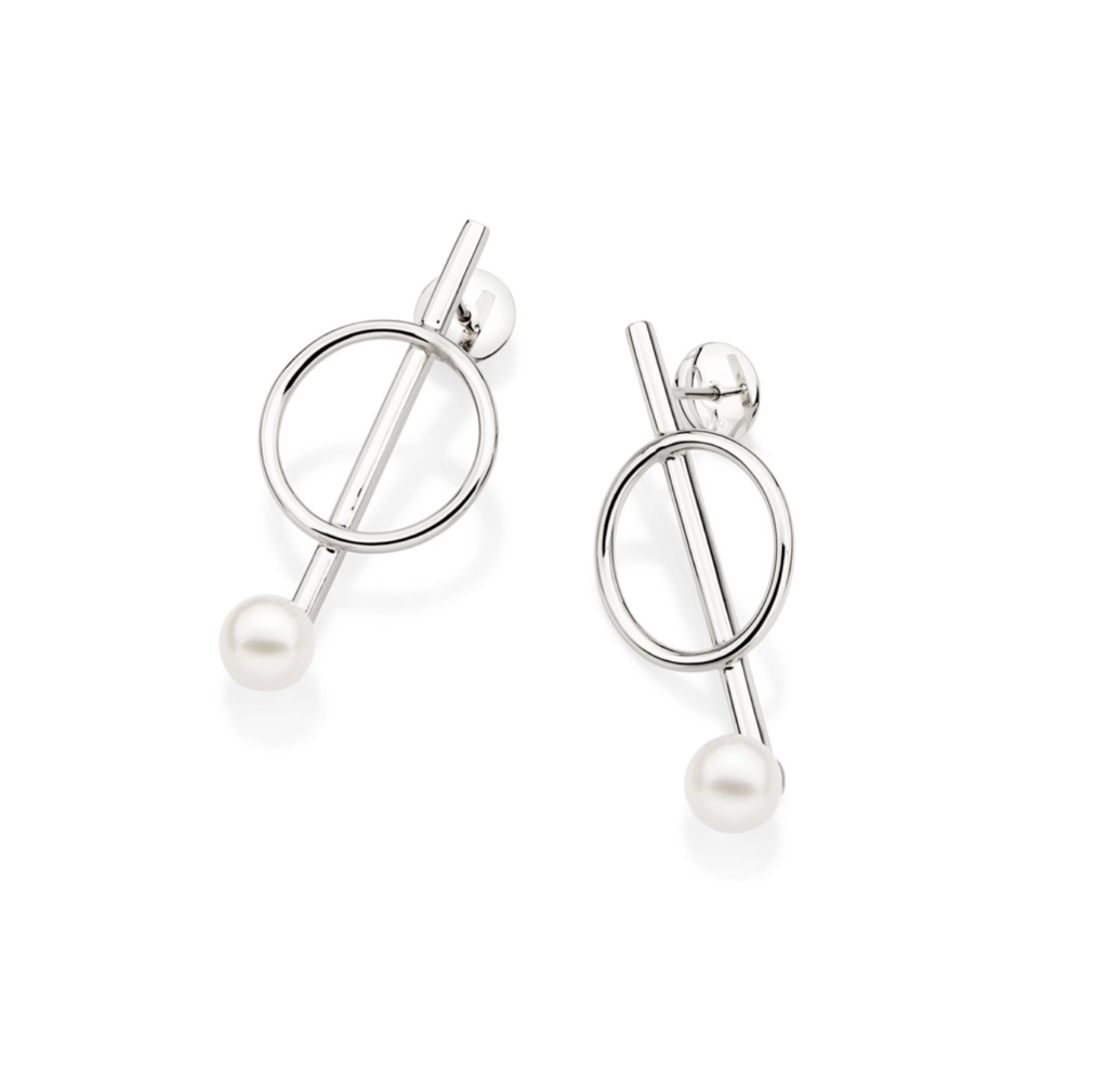 Brincos Joy Outubro Rosa com pérolas e círculos de prata