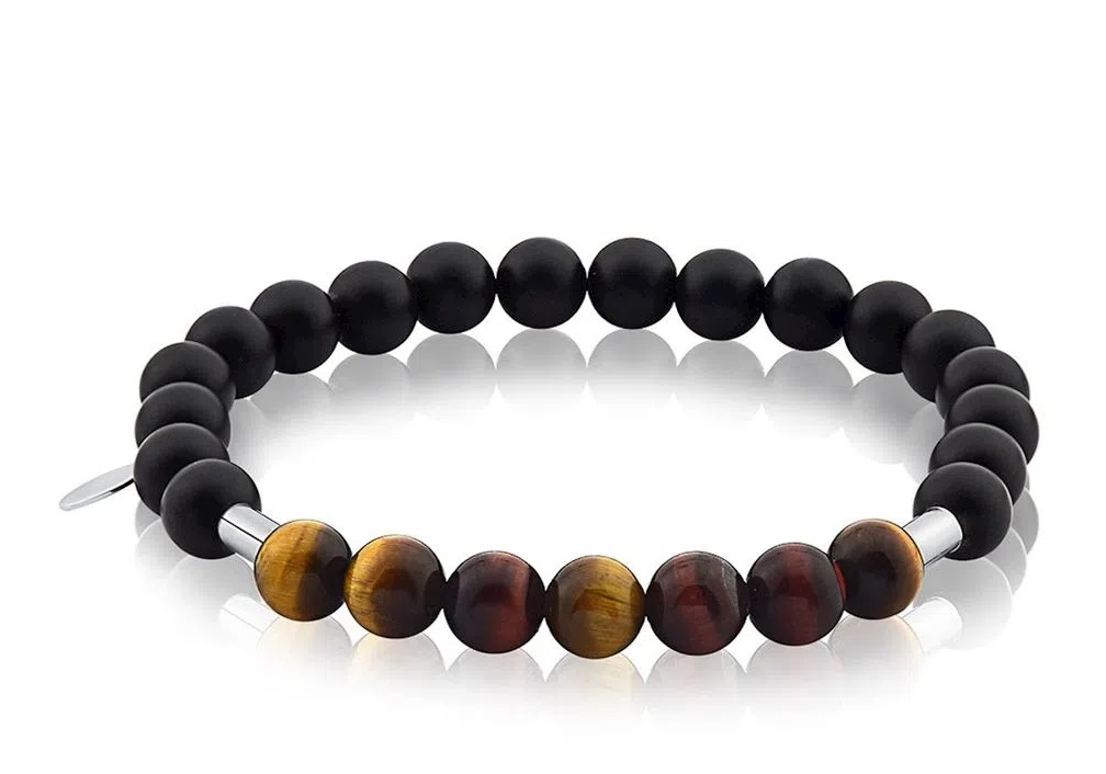 Pulseira masculina em prata com ágatas negras.