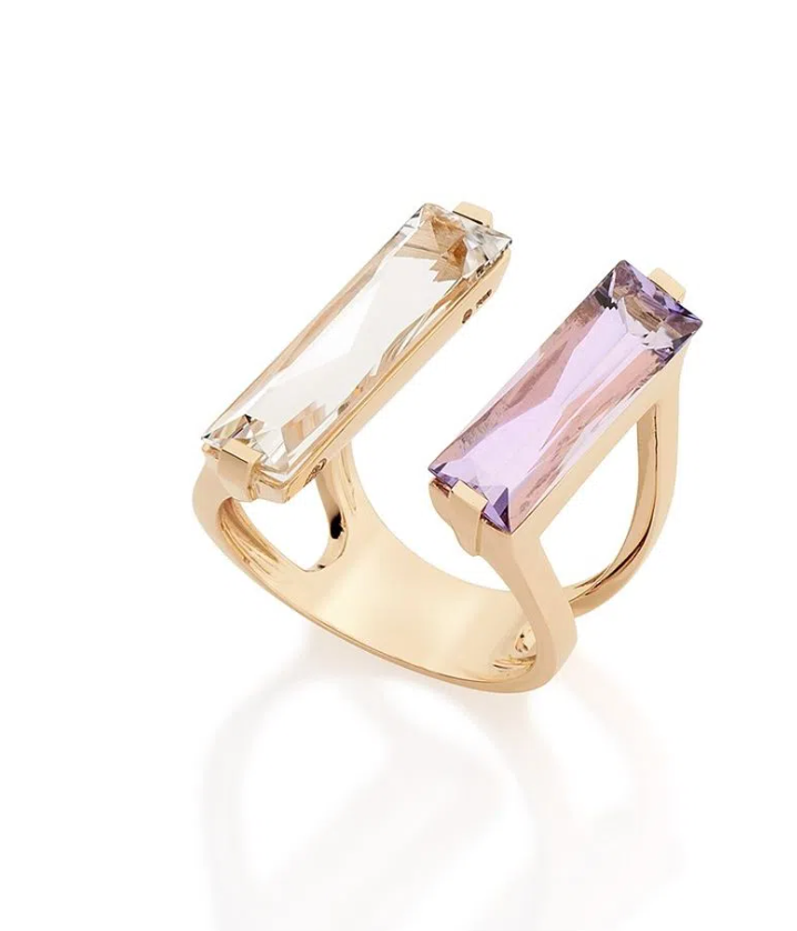 Anel em ouro rosé com ametista e cristal Julio Okubo.