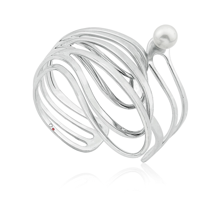 Bracelete JOY em prata vazada com detalhe de pérola.