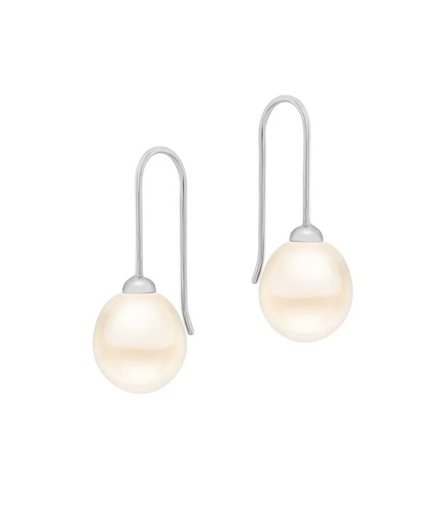 Brinco gancho em ouro branco com pérolas Biwa branca Julio Okubo.