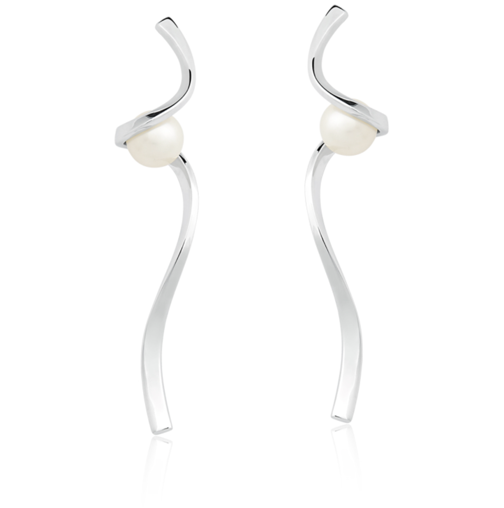 Brinco JOY em prata 925 espiral longo com pérola.