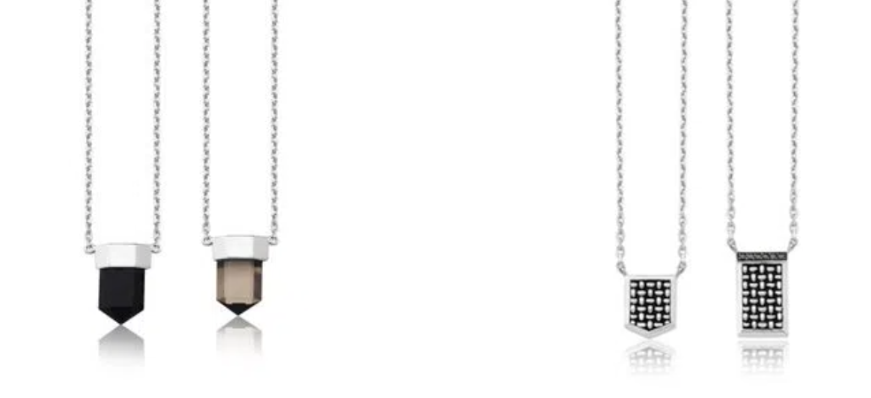 Colares masculinos de prata com quartzo negro, quartzo fumê e diamantes da coleção Julio Okubo.