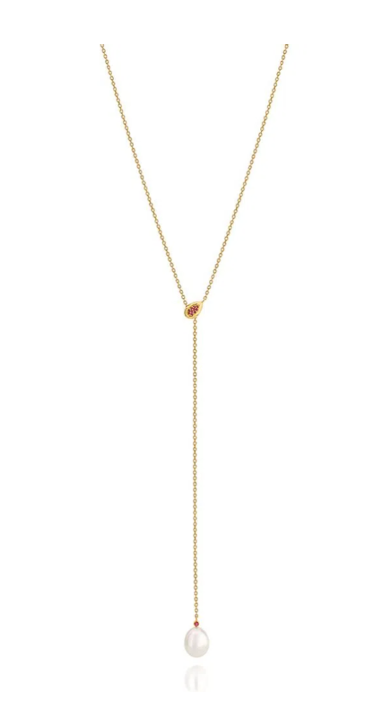 Gargantilha em ouro amarelo com rubis e pérola Julio Okubo.