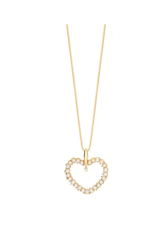 Pingente coração em ouro amarelo com diamante e pérolas Julio Okubo.
