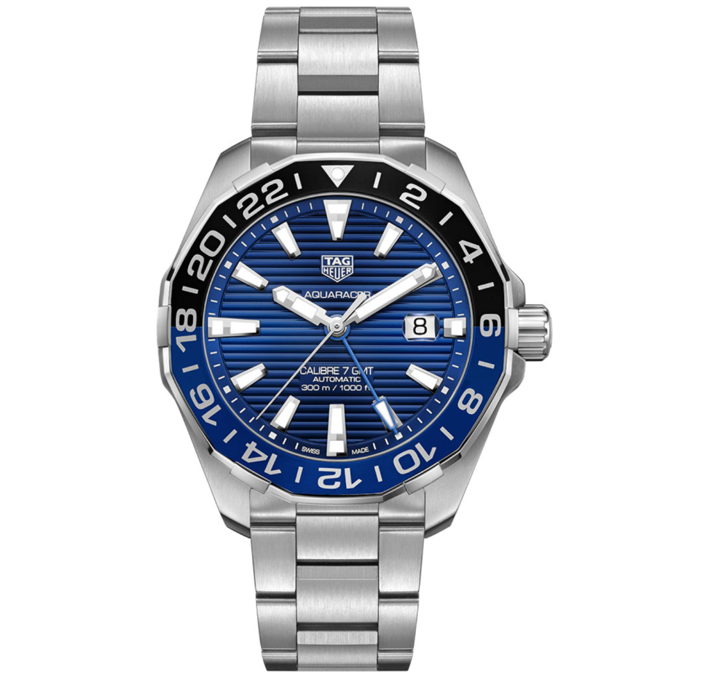 Relógio TAG Heuer Aquaracer Calibre 7 GMT Automático Masculino Azul com Pulseira de Aço.