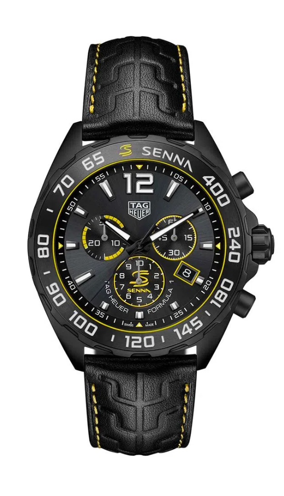 Relógio TAG Heuer Fórmula 1 Senna Cronógrafo Quartzo Masculino em couro preto.